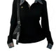 American POLO Collar Checkered Long-sleeved T-shirt Women Spring Fall New Slim Fit Embroidered Elegant Fake Two-piece Top