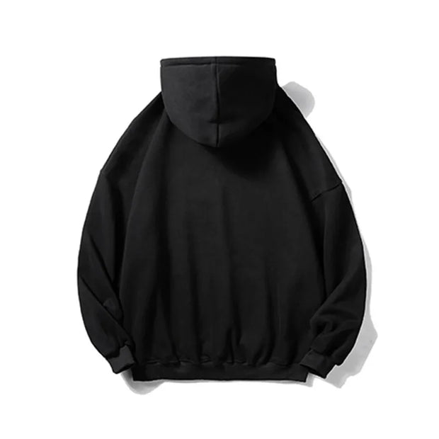 Hoodie - Black Pullover Sweater with Eye-catching Pattern, Street Style Daily Wear, Urban Fashion Casual Loose Trend